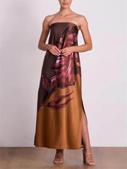 Stylish Contrasting Off-Shoulder Floral Print Maxi Dress Mssaz Desses