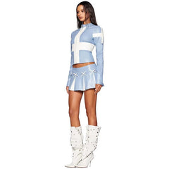 PU Faux Leather Jackets Top And High Waist Pleated Mini Skirt 2 Piece Set Mssza