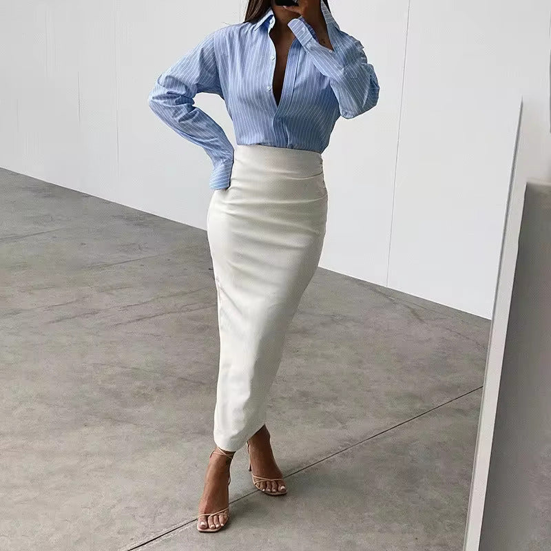 PU High Waist Gown Elegant And Vintage Streetwear Midi Skirt Mssza