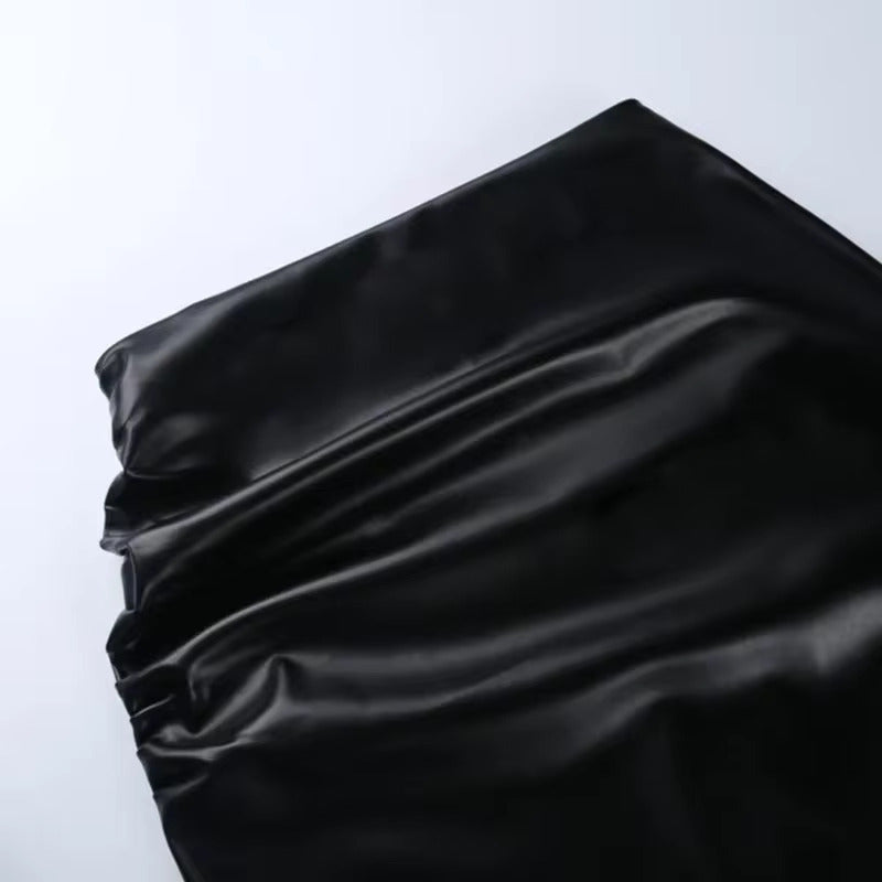 PU High Waist Gown Elegant And Vintage Streetwear Midi Skirt Mssza