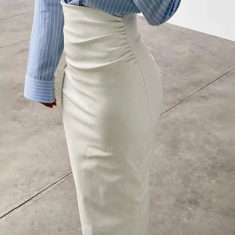 PU High Waist Gown Elegant And Vintage Streetwear Midi Skirt Mssza