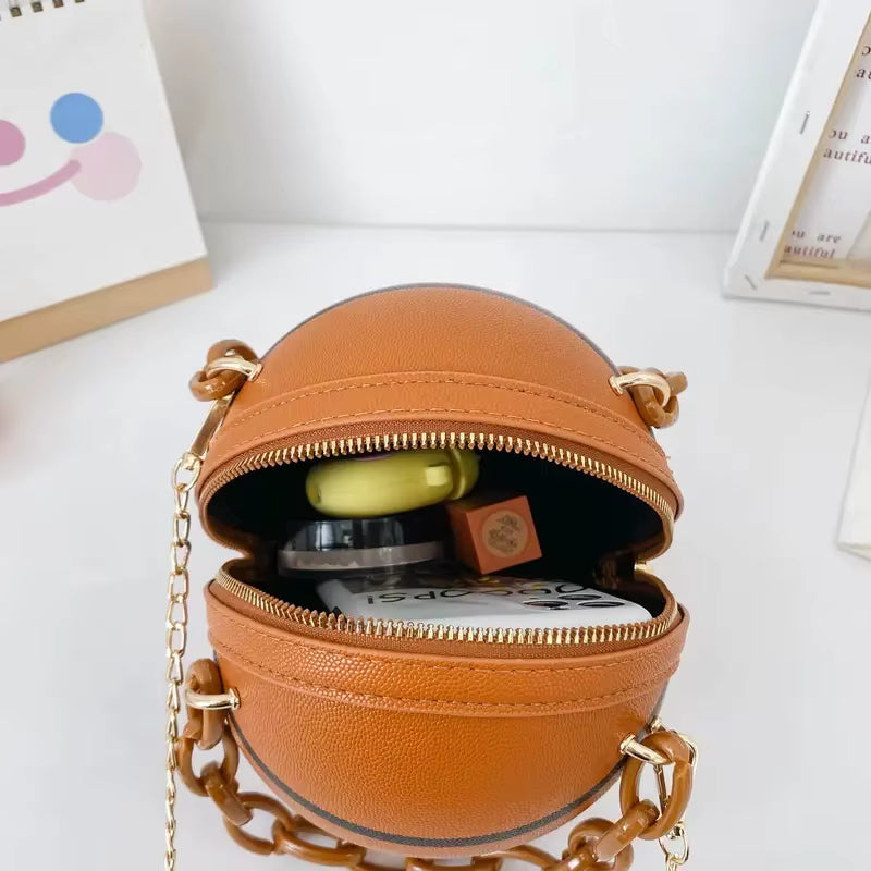 Basketball Letter Print PU Leather Chain Teenagers Crossbody Bags Mssza