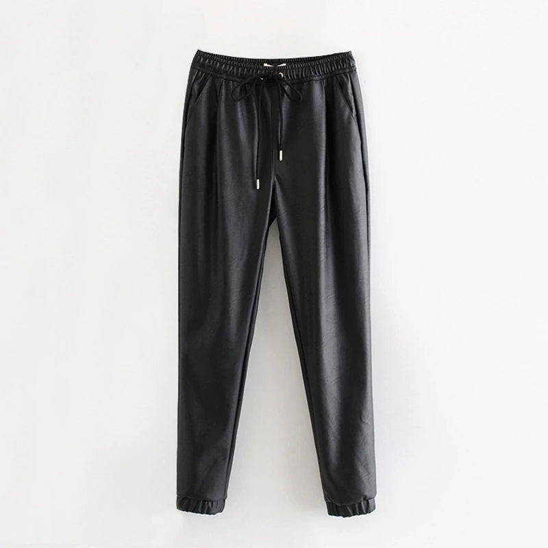 PU Leather Long Length High Waist Pants Mssza