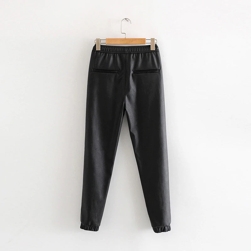 PU Leather Long Length High Waist Pants Mssza