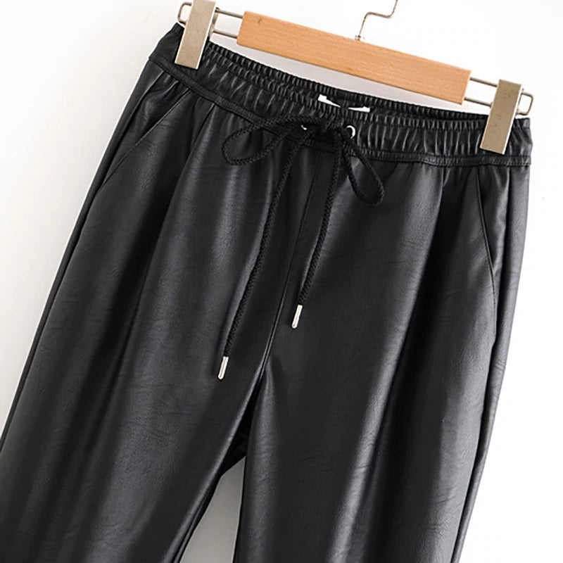 PU Leather Long Length High Waist Pants Mssza