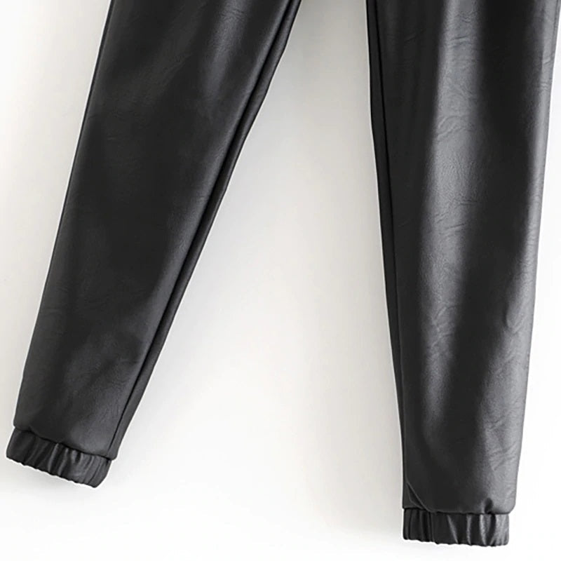 PU Leather Long Length High Waist Pants Mssza