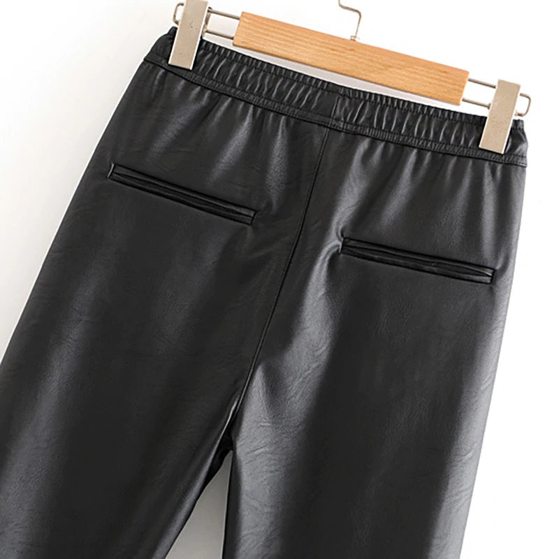 PU Leather Long Length High Waist Pants Mssza
