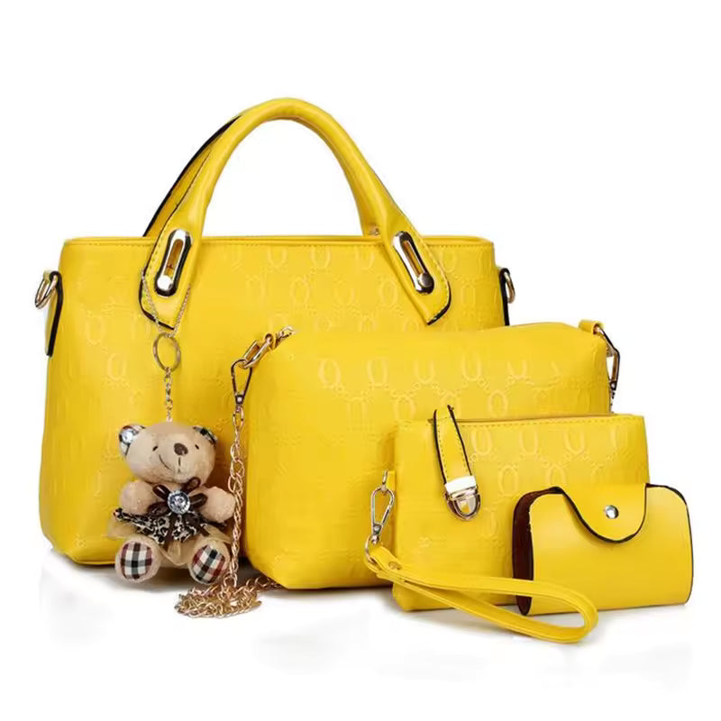 PU Leather Luxury Designer Handbag Messenger Bag Shoulder Bag Wallet 4pcs Set Bag Mssza