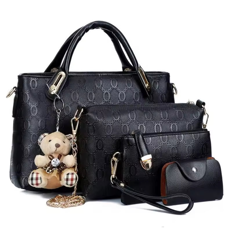 PU Leather Luxury Designer Handbag Messenger Bag Shoulder Bag Wallet 4pcs Set Bag Mssza