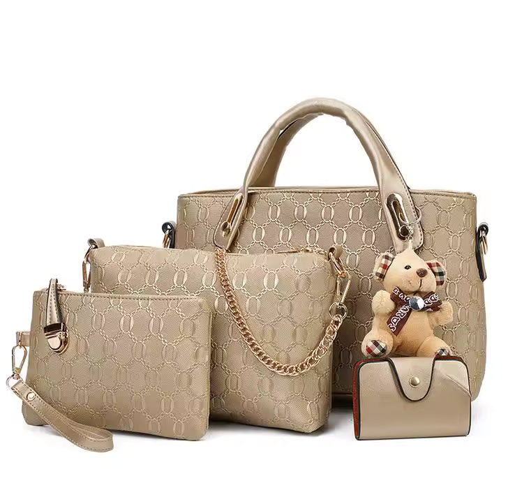 PU Leather Luxury Designer Handbag Messenger Bag Shoulder Bag Wallet 4pcs Set Bag Mssza