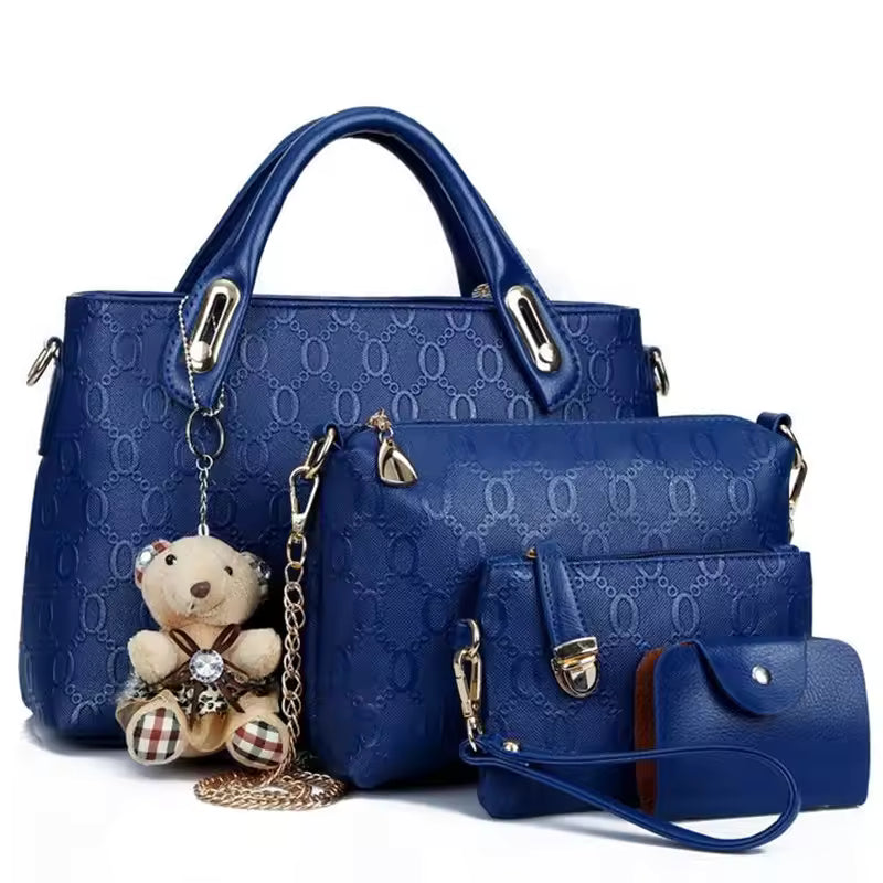 PU Leather Luxury Designer Handbag Messenger Bag Shoulder Bag Wallet 4pcs Set Bag Mssza