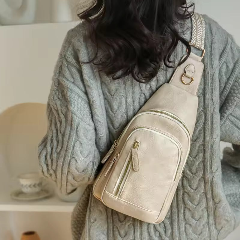 PU Leather Pack Crossbody Chest Main Shoulder Messenger Sling Bag Mssza