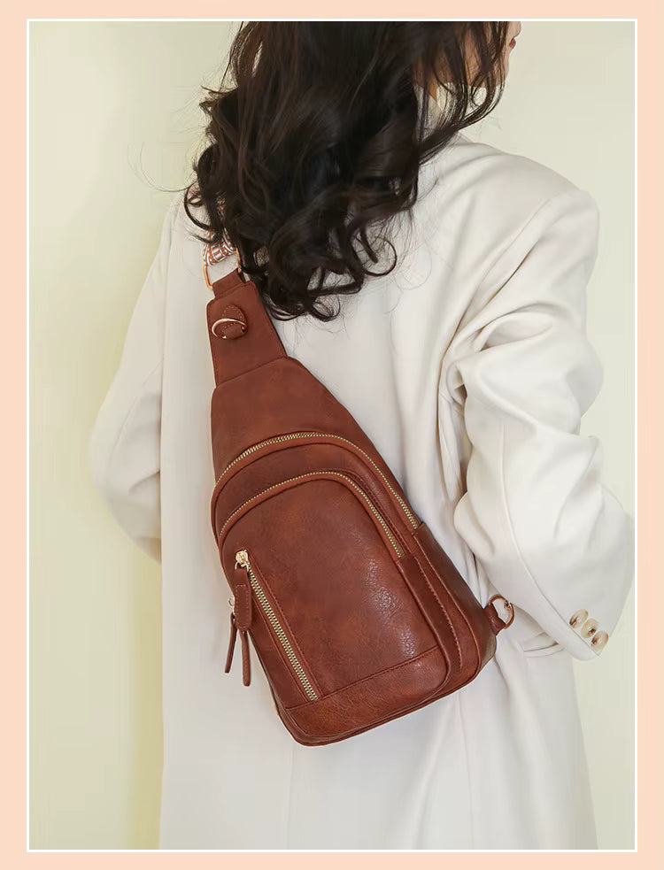 PU Leather Pack Crossbody Chest Main Shoulder Messenger Sling Bag Mssza