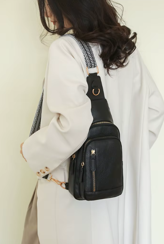PU Leather Pack Crossbody Chest Main Shoulder Messenger Sling Bag Mssza