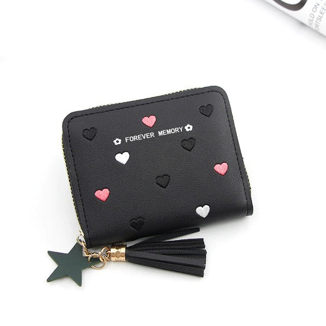 PU Leather Print Tassel Pouch Lovely Zipper Small Wallet Mssza