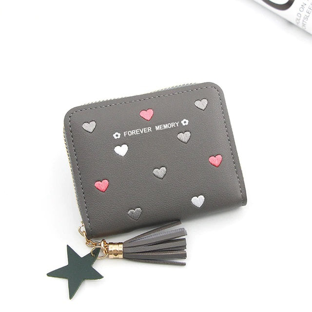 PU Leather Print Tassel Pouch Lovely Zipper Small Wallet Mssza