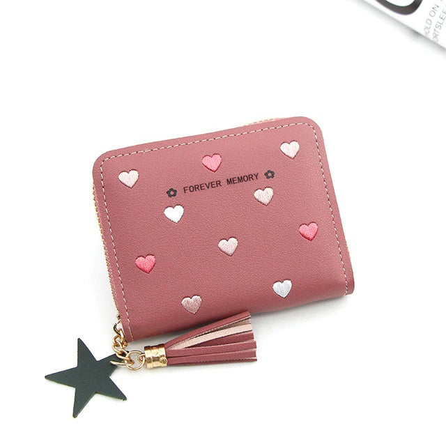 PU Leather Print Tassel Pouch Lovely Zipper Small Wallet Mssza
