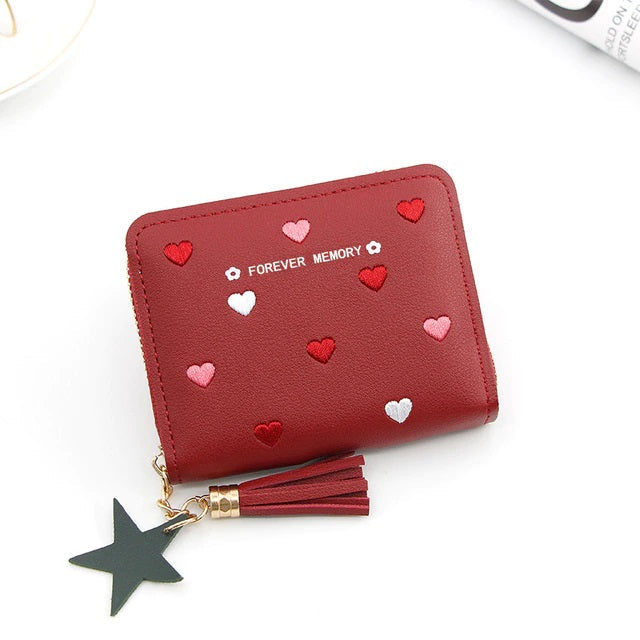 PU Leather Print Tassel Pouch Lovely Zipper Small Wallet Mssza