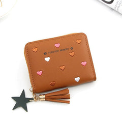 PU Leather Print Tassel Pouch Lovely Zipper Small Wallet Mssza