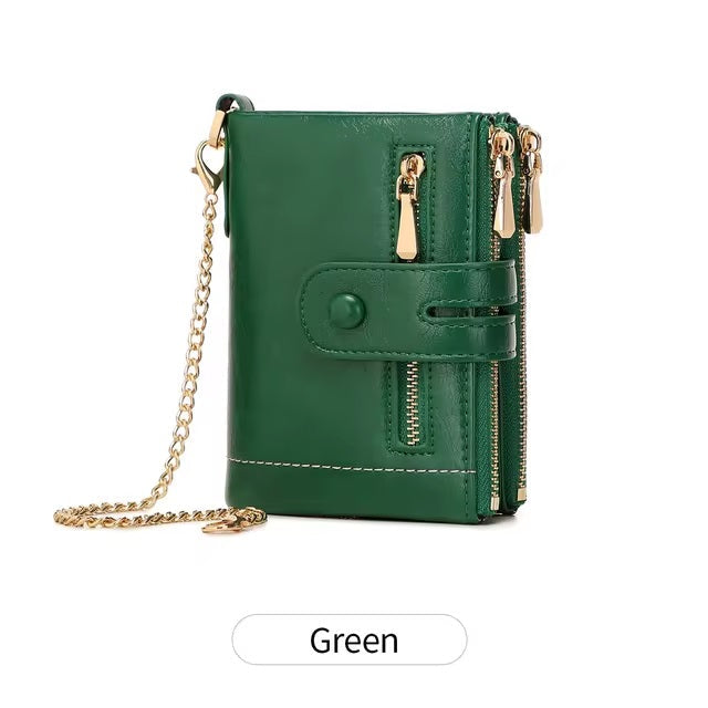 PU Leather Short With Chain Three Layer Retro Style Card Holder Mssza