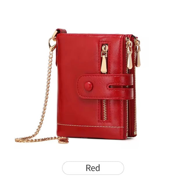PU Leather Short With Chain Three Layer Retro Style Card Holder Mssza