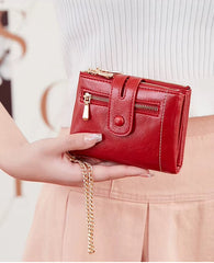 PU Leather Short With Chain Three Layer Retro Style Card Holder Mssza