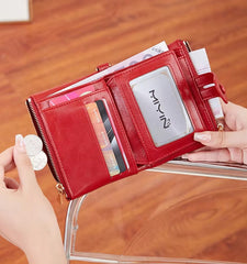PU Leather Short With Chain Three Layer Retro Style Card Holder Mssza
