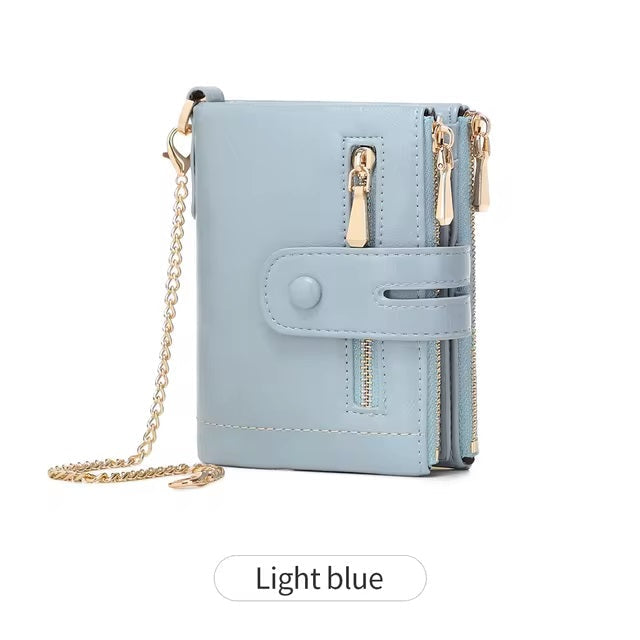 PU Leather Short With Chain Three Layer Retro Style Card Holder Mssza