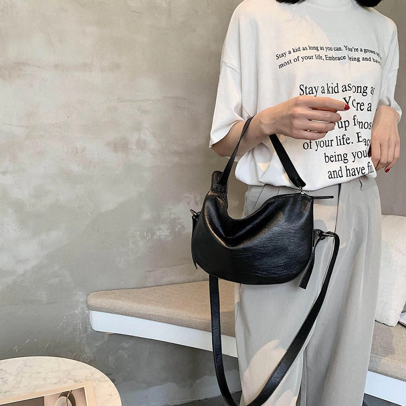 PU Leather Solid Soft Shoulder Bag Mssza