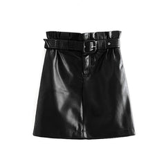 PU Leather Waist Pleated Streetwear Chic A Line Mini Skirt Mssza