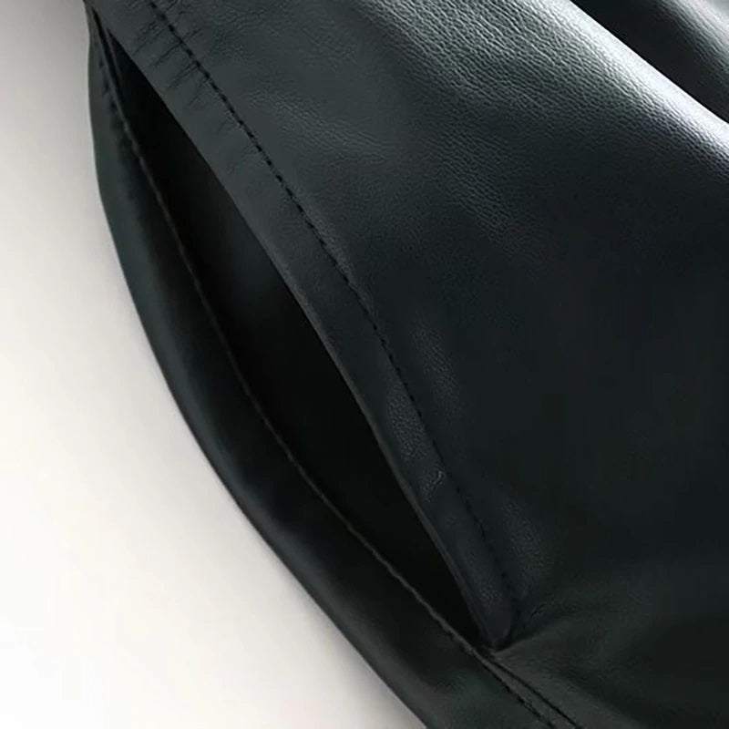 PU Leather Waist Pleated Streetwear Chic A Line Mini Skirt Mssza