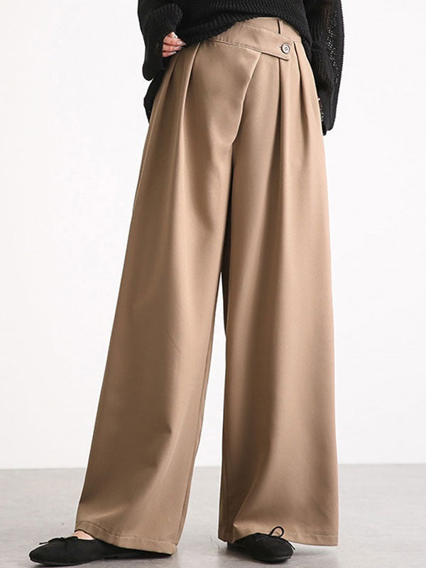 Pants Buttons Polyester High Rise Waist Wide Trousers Mssza
