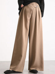 Pants Buttons Polyester High Rise Waist Wide Trousers Mssza