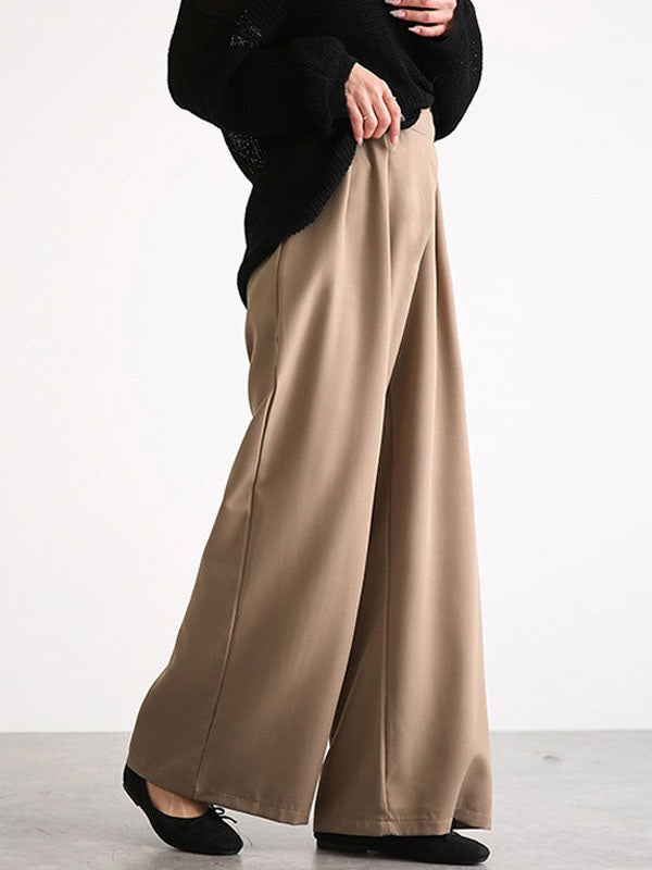 Pants Buttons Polyester High Rise Waist Wide Trousers Mssza