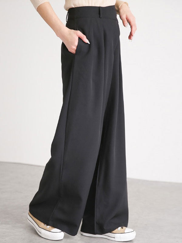 Pants Buttons Polyester High Rise Waist Wide Trousers Mssza