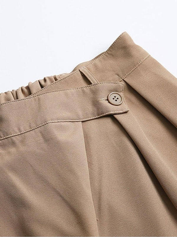 Pants Buttons Polyester High Rise Waist Wide Trousers Mssza