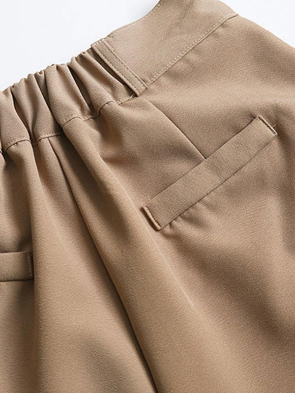 Pants Buttons Polyester High Rise Waist Wide Trousers Mssza