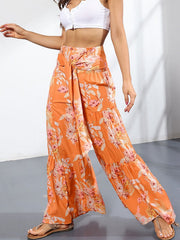 Pants Lace Up Polyester Floral Print Trousers Mssza