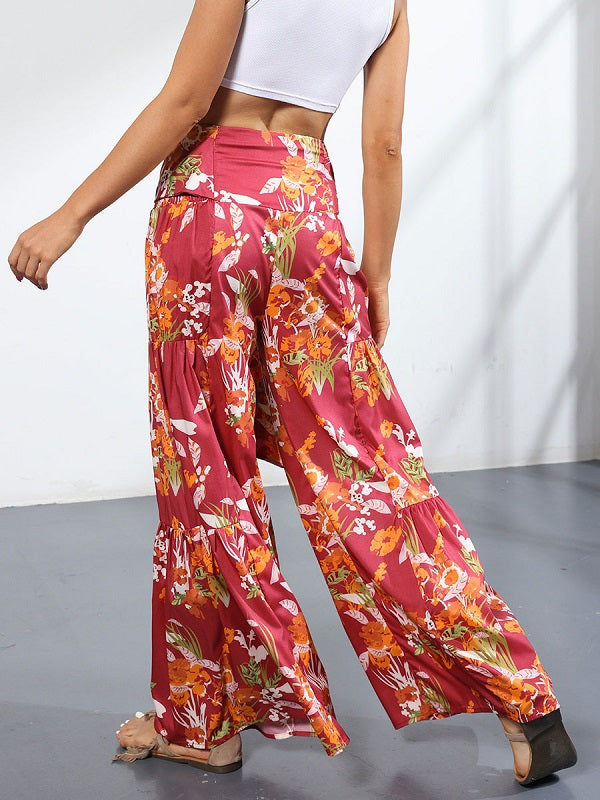 Pants Lace Up Polyester Floral Print Trousers Mssza