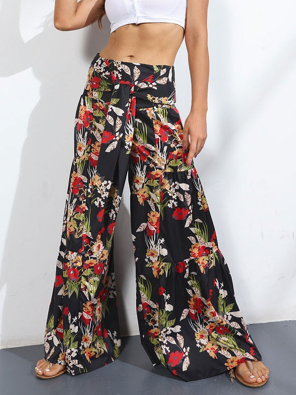 Pants Lace Up Polyester Floral Print Trousers Mssza