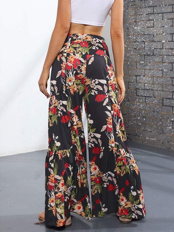 Pants Lace Up Polyester Floral Print Trousers Mssza