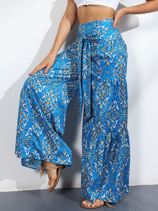 Pants Lace Up Polyester Floral Print Trousers Mssza