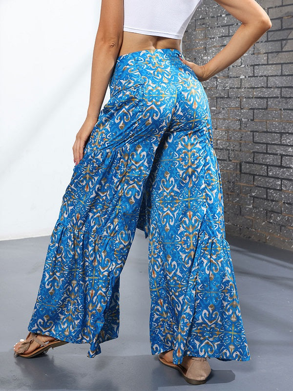 Pants Lace Up Polyester Floral Print Trousers Mssza