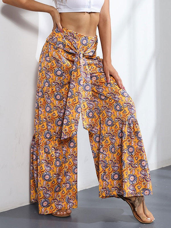 Pants Lace Up Polyester Floral Print Trousers Mssza