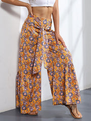 Pants Lace Up Polyester Floral Print Trousers Mssza