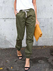 Pants Lace Up Polyester High Rise Waist Lace Up Long Trousers Mssza