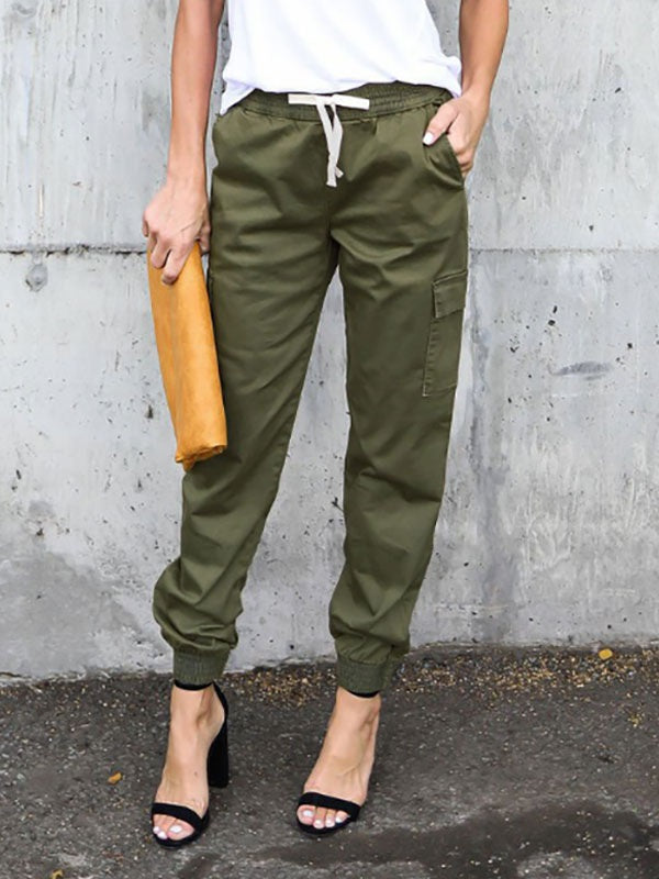 Pants Lace Up Polyester High Rise Waist Lace Up Long Trousers Mssza