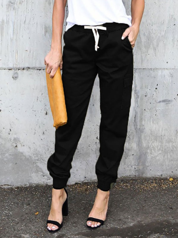 Pants Lace Up Polyester High Rise Waist Lace Up Long Trousers Mssza