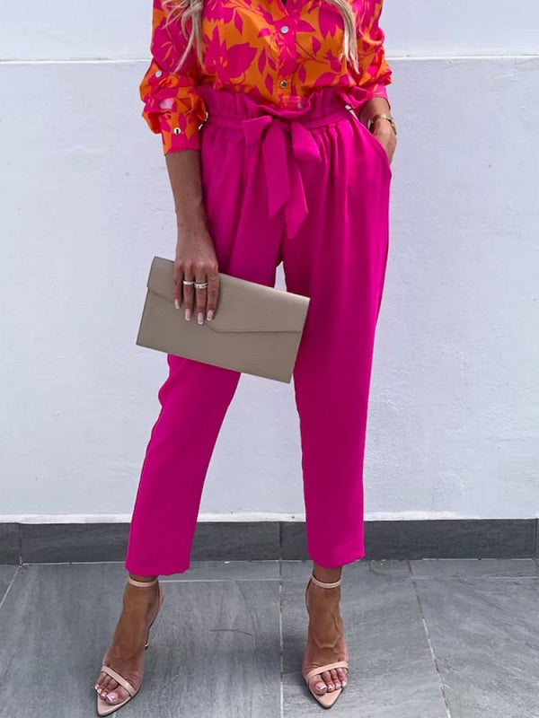 Pants Lace Up Polyester Trousers Mssza
