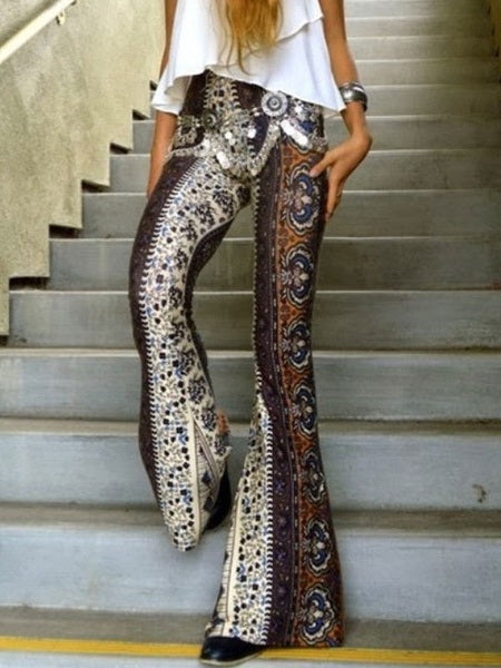 Pants Polyester Raised Waist Floral Print Trousers Mssza